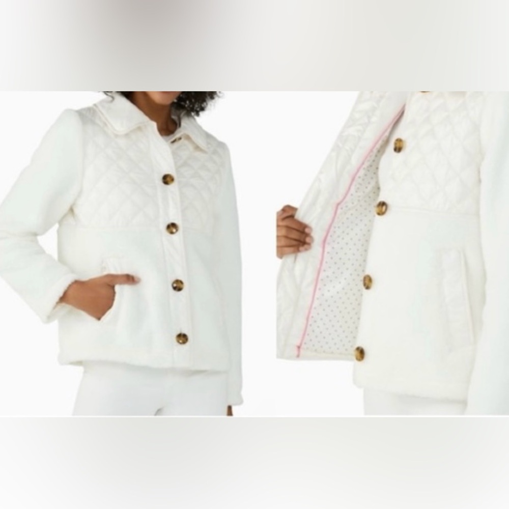 KATE SPADE Women's Cream Fleece Quilted Jacket Size S (mix11)